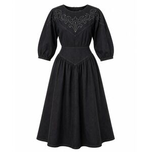Vintage PG Collections Ginger Bort Black Denim Western Midi Dress Size 10
